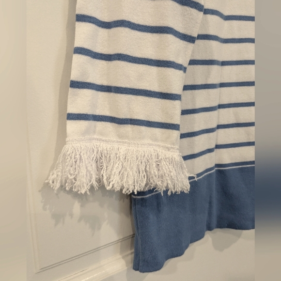 Lilly Pulitzer Dasha Blue/White Stripe Sweater Fringe Cuff Sleeve, Size small - Picture 3 of 4